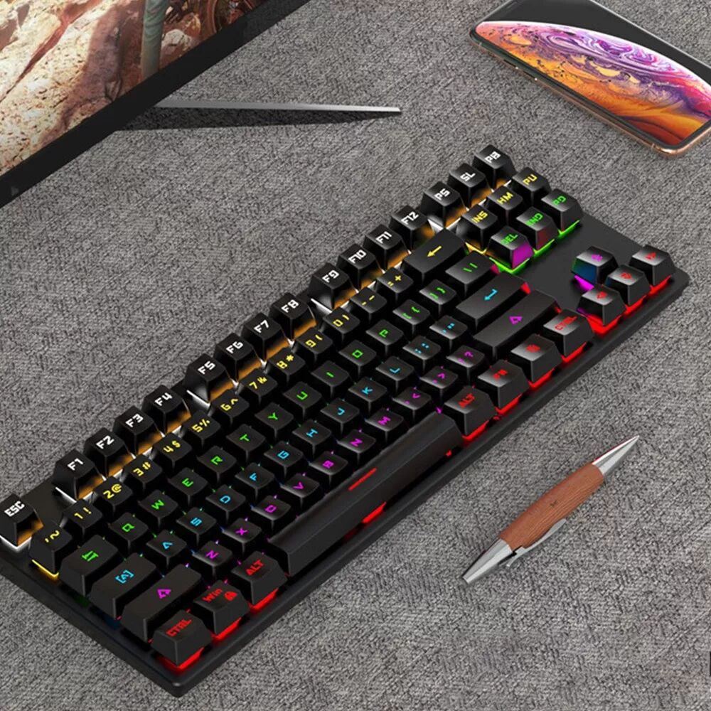 INF Mechanische 87-Tasten-Tastatur mit Kabel - Farbige RGB Hot-Swap-fähige Blaue Schalter Gaming-Tastatur