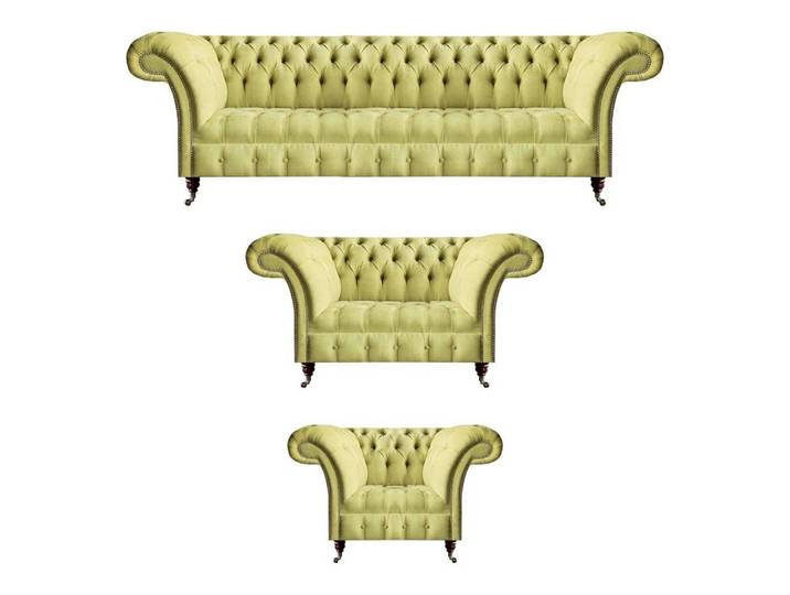 Xlmoebel Chesterfield-Sofa XLMOEBEL Chesterfield Sofa in Gelb mit mittelweicher Polsterung, Chesterfield Sofa Set 3 Teile, Made in Europa