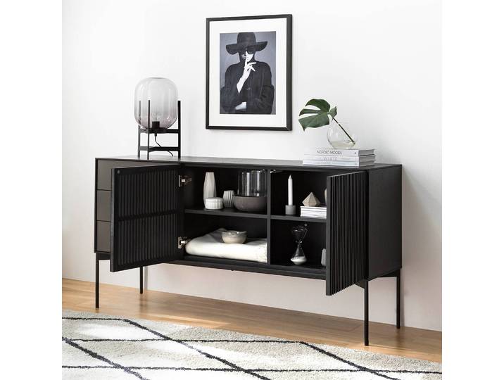 Sideboard 160 x 82 x 45cm Schwarz/Eiche/Schwarz