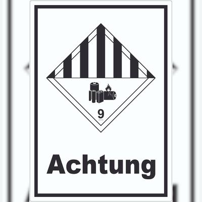 HB-Druck Aufkleber Achtung Lithiumbatterien Achtung Gefahrgutklasse 9a A8 (52x74mm)