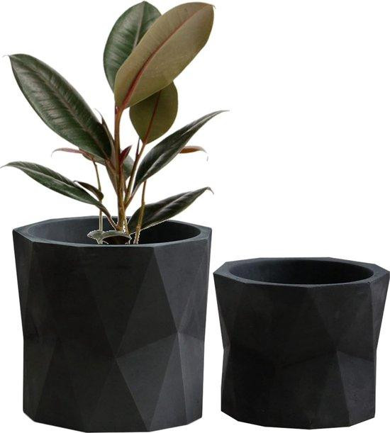 Olly & Rose Geometrische bloempotset, 2-delig, matzwart, keramiek