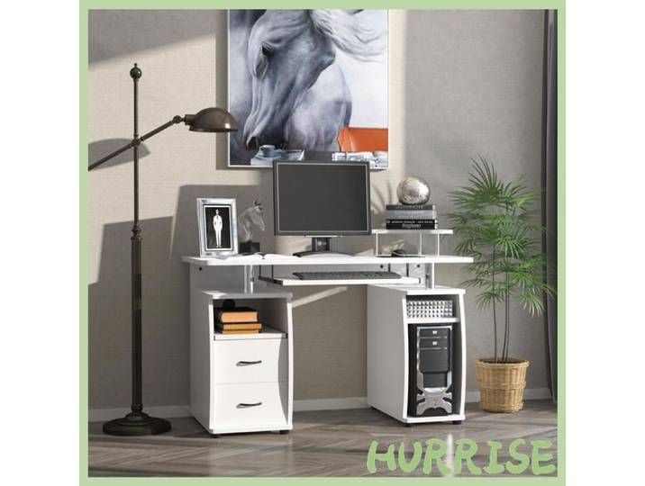 Cocosity Bureau Informatique Multimédia Multi-Rangements 120L X 55L X 85H Cm En Bois Blanc