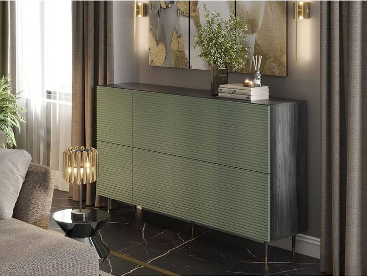 Compleo Kommode mit 8 Türen, Luxuriöser Kommode mit Rillenfronten