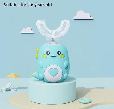 Discount Dollar Deals Children U shaped Electric Toothbrush Smart Cartoon Kids Silicone Automatic Rechargeable Sonic Toothbrush green 2 6 Year