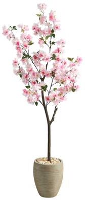 Nearly Natural "5.5' Cherry Blossom Artificial Tree in Sand Colored Planter - 12.5"""