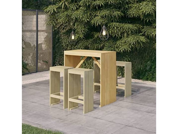 RJPLMFV Garten-Bar-Set, 5-teilig, Kiefernholz, imprägniert, Grün Hochstuhl inklusive, langlebig, korrosionsbeständig, maximale Belastung 110 kg pro Sitz