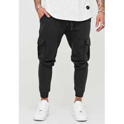 Trainingshose BEHYPE "MATAY", Herren, Gr. S, EURO-Größen, grau (dunkelgrau), 80% Baumwolle, 20% Polyester, Hosen Trainingshose, mit praktischen Cargotaschen