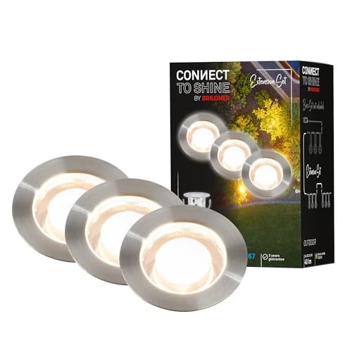 Briloner Connect to Shine LED inbouwspots voor de tuin, set van 3, zilver/grijs, IP67, warm wit licht