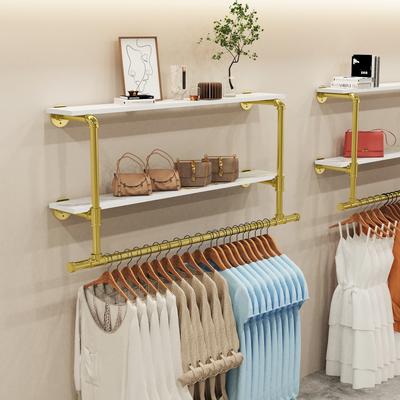 UNHO Wall Mounted Clothes Rack with Shelf Industrial Pipe Garment Rack Bar - 45.7x7.56x26.6 inch