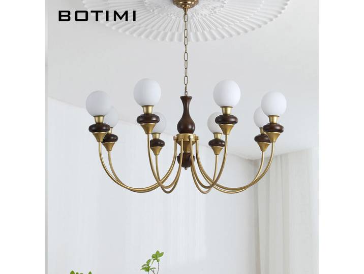 BOTIMI rétro lustres en bois massif Antique Style américain lustre luminaires pour salon en bois suspendus lumières