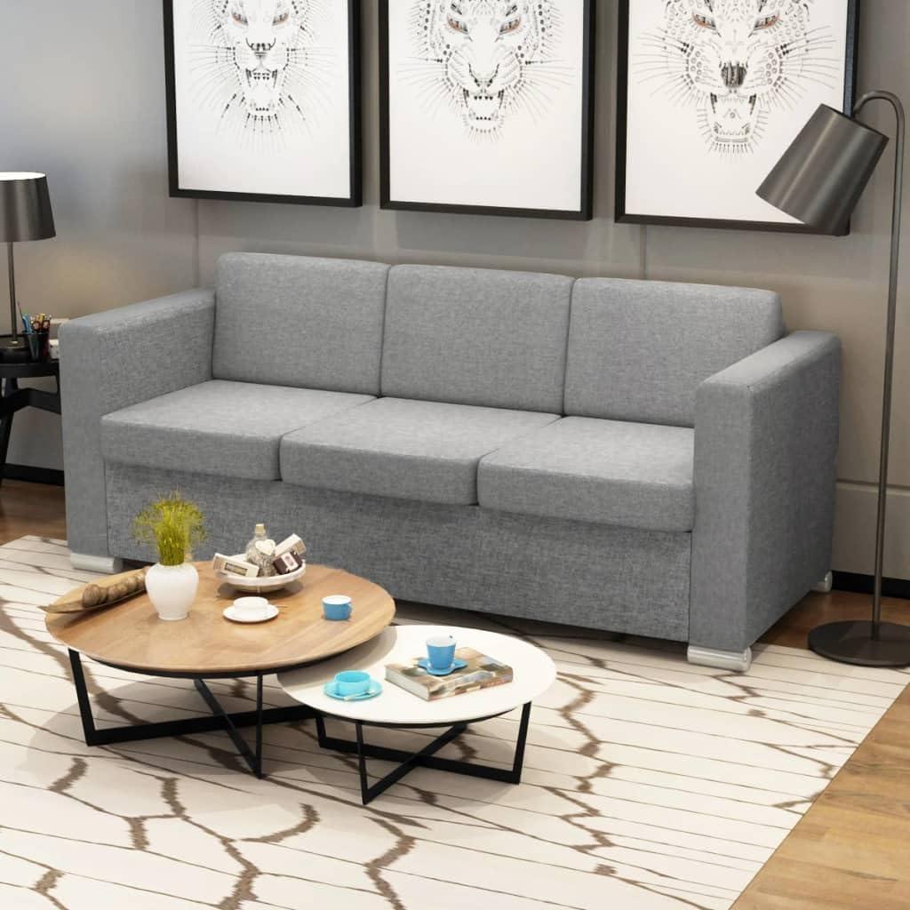3-Sitzer-Sofa - Dreisitzige Bank - Sofa - Sitzbank - Bank - Hellgrau - Holzrahmen