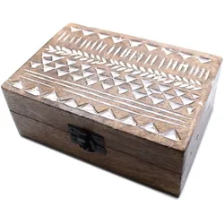 White Washed Wooden Box - 6x4 Aztec Design