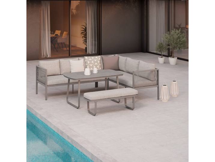 Loungegarnitur Sophia Hellgrau/Beige, 4-teilig
