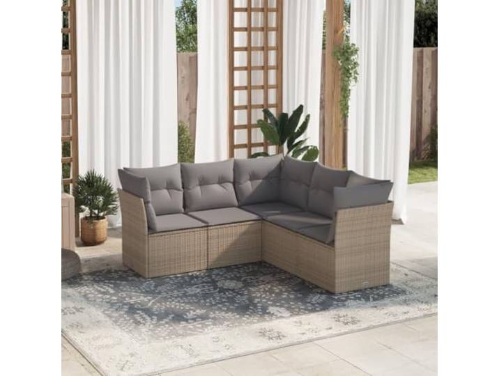 WDGJJFECNMUEHI Résine tressée imperméable Ensemble canapé Beige 5 pièces Salon de jardin avec coussins 5 pcs beige résine tressée moderne extensible pour patio terrasse extérieur