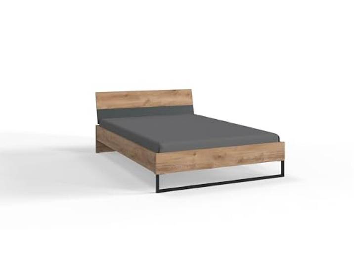 möbelando Einzelbett >TEXEL< Bett 96x71x204 cm Kinderbett in Plankeneiche Nachbildung mit Graphit Akzenten, robuste Spanplatte, Liegefläche 90x200 cm, modern, Made in Germany