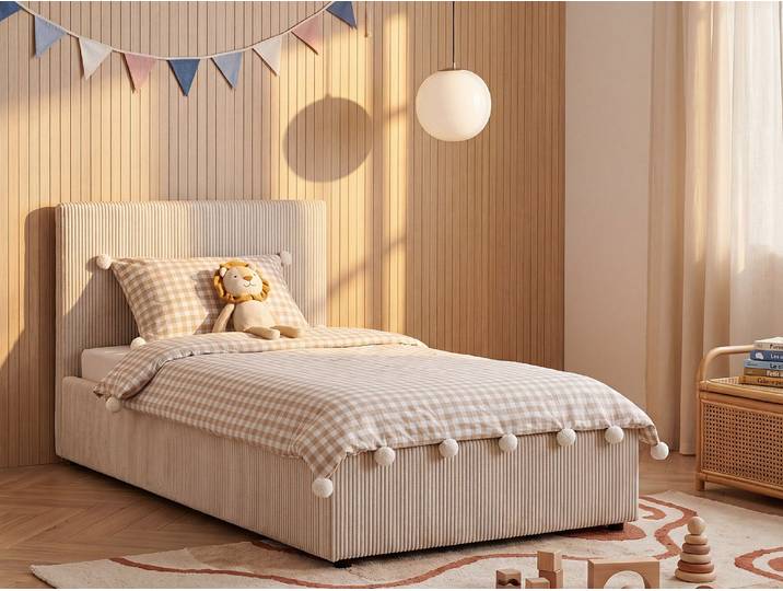 Bett mit Bettkasten 90 x 190 cm - Cord-Samt - Cremefarben - VALME