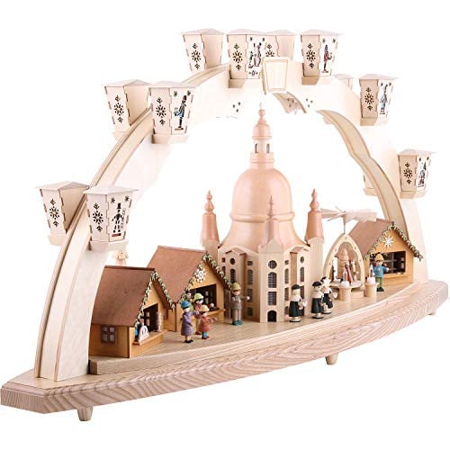 Richard Glässer Seiffen Schwibbogen Dresdner Frauenkirche met piramide, Lengte: 80 cm, natura, elektrisch verlicht