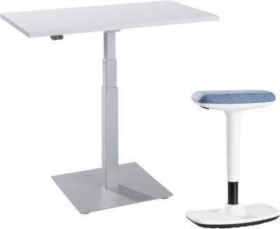 2-tlg. Büromöbel-Set, Monosäulen-Beistelltisch Start Off, elektrisch höhenverstellbar, lichtgrau/weißaluminium