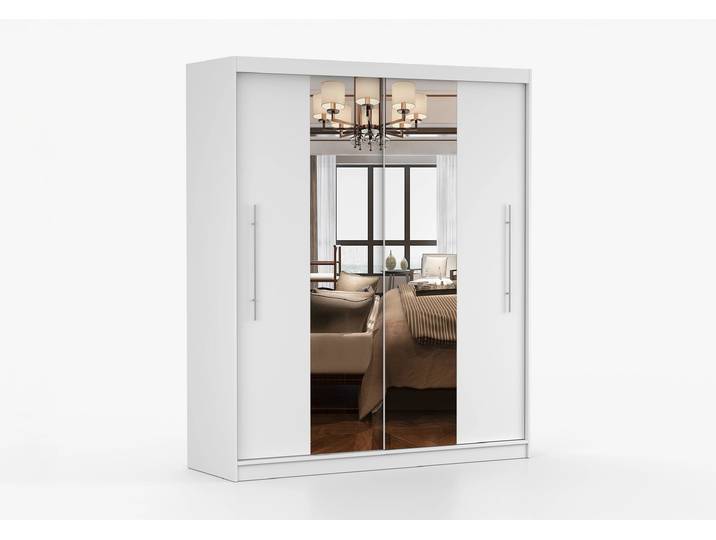 Schwebetürenschrank TORINO I 203 cm Weiß Weiß + Spiegel Ohne LED-Beleuchtung