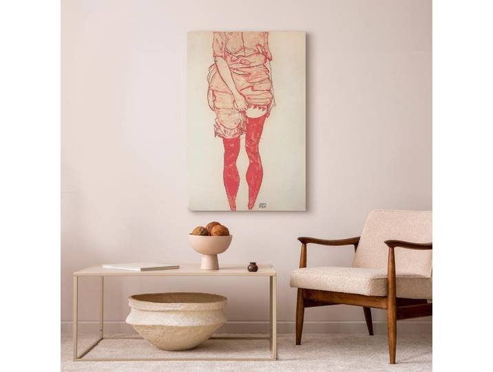 Leinwandbild stehende Frau in Rot Filz Weiß/Weiß 80 x 120cm