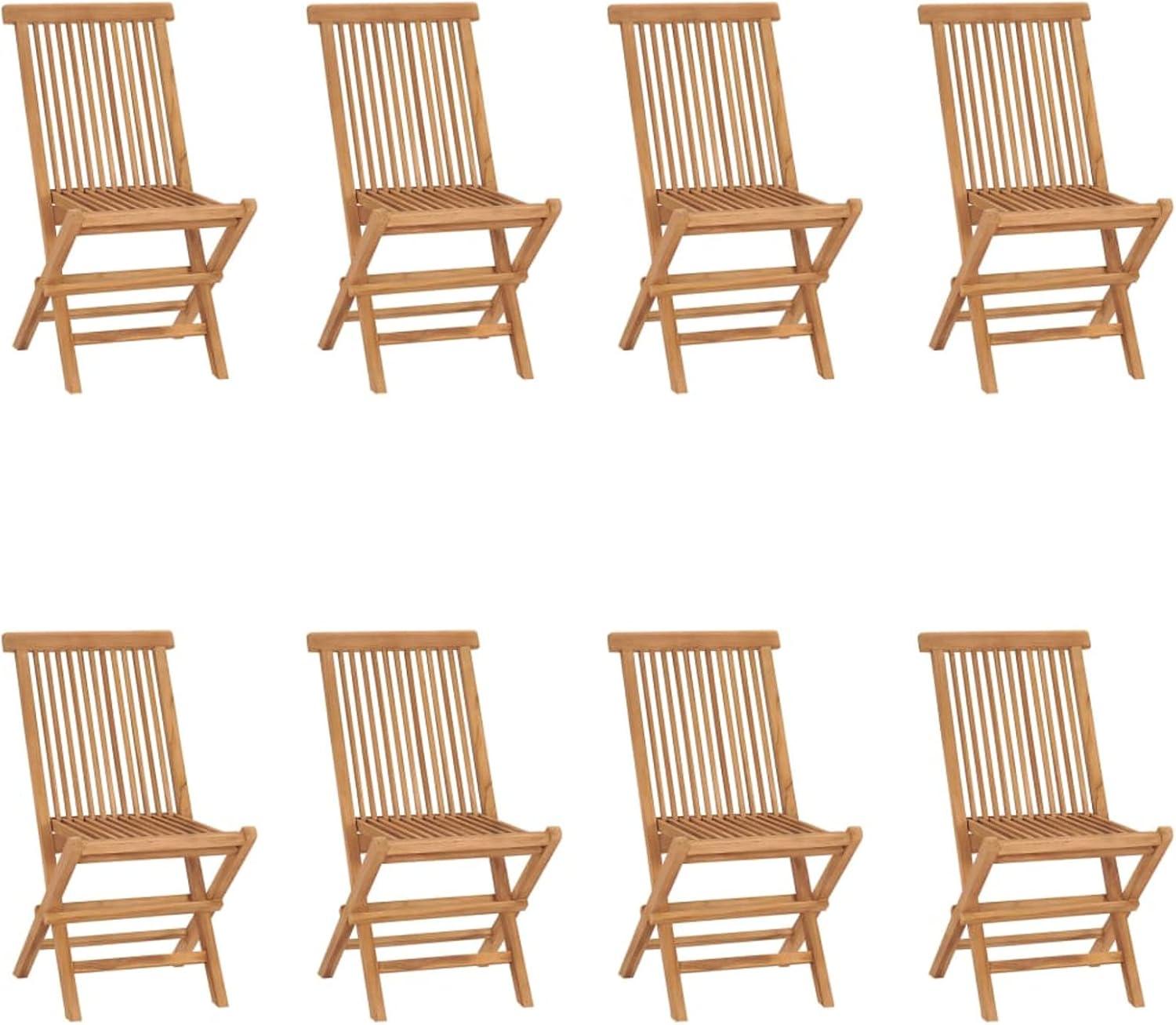 Klappbare Gartenstühle, 8 Stück, Hochlehner und Campingstühle aus massivem Teakholz, wetterfest