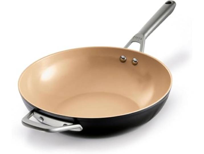 Ninja Extended Life 28 cm Keramik-Wok, antihaftbeschichtet (ohne PFAS, PFOA, Blei oder Cadmium), induktionsgeeignet, ofenfest bis 285 °C, Terrakotta und Grau, CW90928EUI