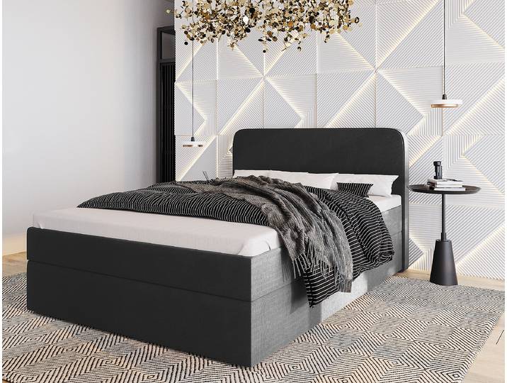 Boxspringbett mit Bettkasten 140 x 200cm Webstoff Aleida Schwarz/Grau