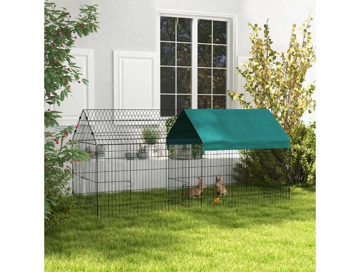 PawHut Enclos Lapins Acier+Bâche 220x85x103cm