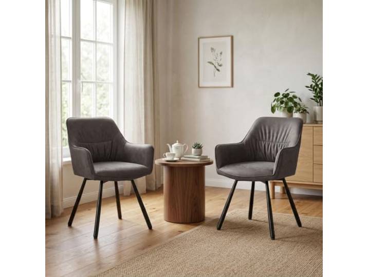 LEWE Esszimmerstuhl 2er Set drehbar, Armlehne Rückenlehne, Küche Wohnzimmer Drehstuhl mit Metallbeinen & Rückenlehne Dicke gepolsterte Sitzfläche Ideal für Esszimmer, Küche, Schminktisch, Büro