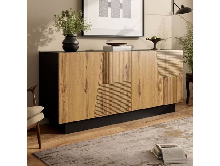 Buffet - moderne 160cm avec grand espace de rangement - design géométrique et armoire réglable pour salon