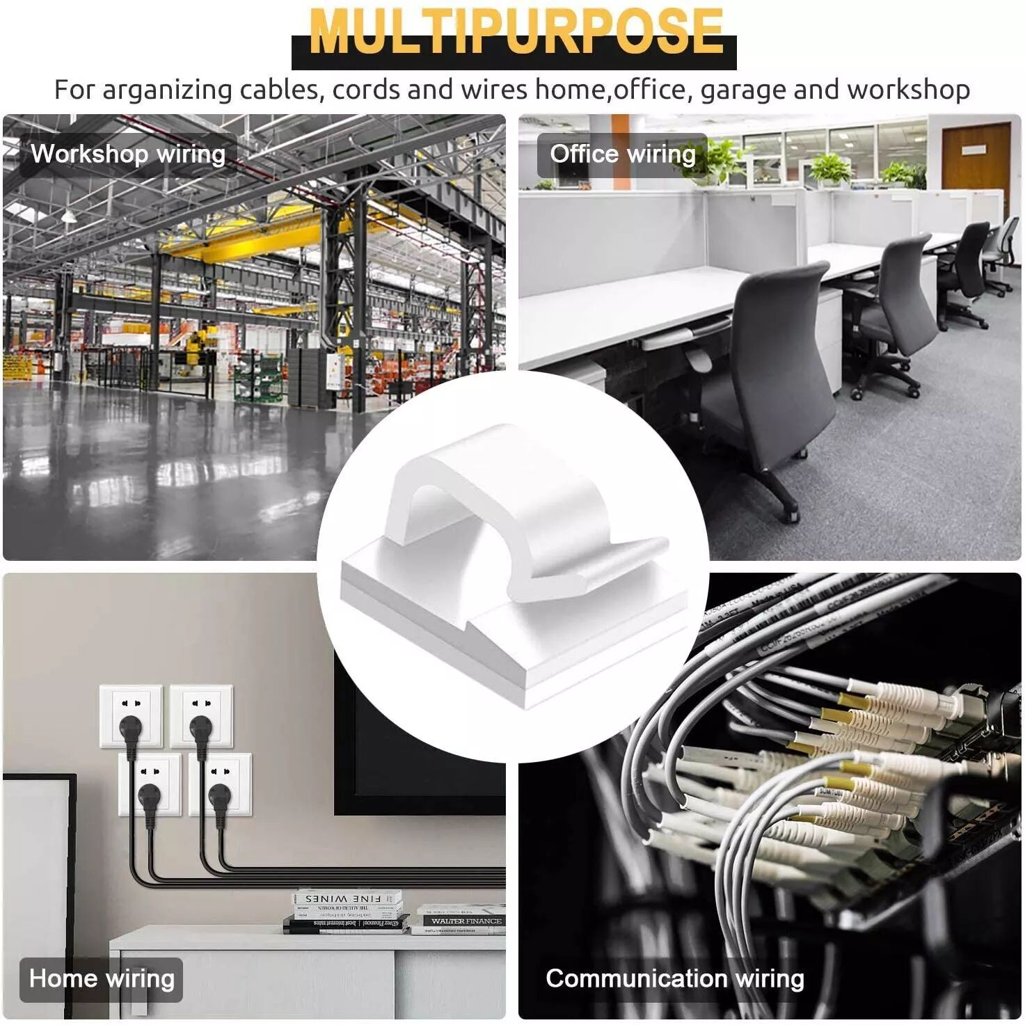 INF Support de câble autocollant, paquet de 50 Blanc