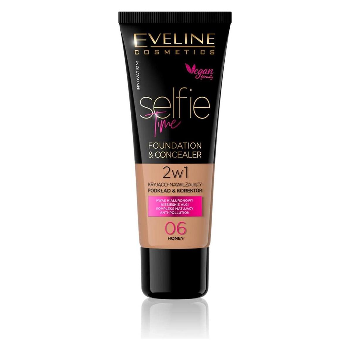 Eveline Selfie Time Foundation & Concealer Cryo-Moisturizing Deck And Proofreader 06 Honey 30Ml (Honey) (5903416001799)