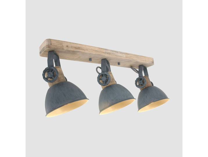 Steinhauer Deckenspot Gearwood grau/holz hell, 3-flg., Länge 59 cm Gearwood, dimmbar, Holz hell, für Wohn- / Esszimmer, Holz, Vintage