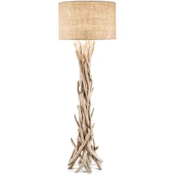 Ideal Lux Stehleuchte DRIFTWOOD, 1-flammig, Rund mit Textilschirm, E27, Metall / Naturholz IDEA-148939