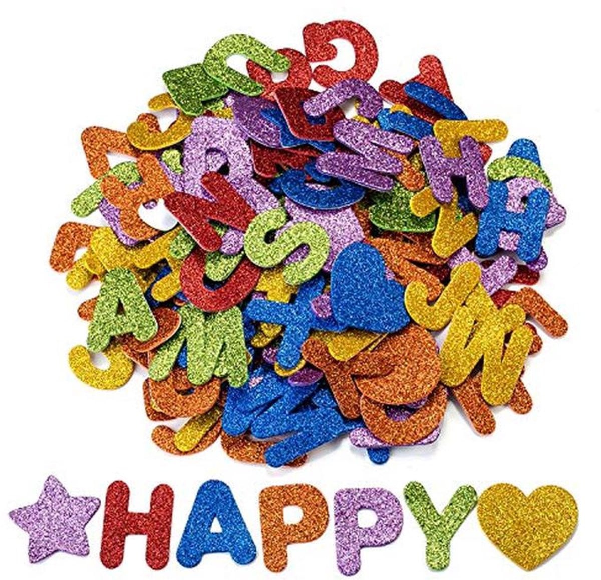 168 stuks Zelfklevende Glitter Stickers met Schuimrubber Letters in diverse kleuren voor creatief knutselen