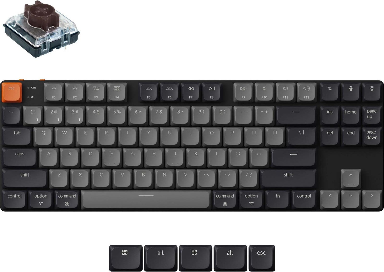 Keychron K1 Mechanisch Toetsenbord met LED-verlichting, USB en Bluetooth, Grijs