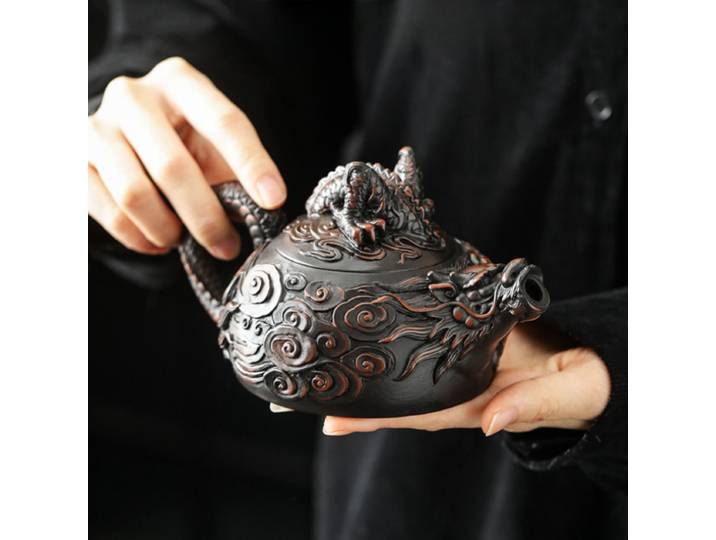 Jianshui argile violet poterie sculpture Dragon théière peint à la main Antique Relief théière ménage théière Kungfu service à thé bouilloire