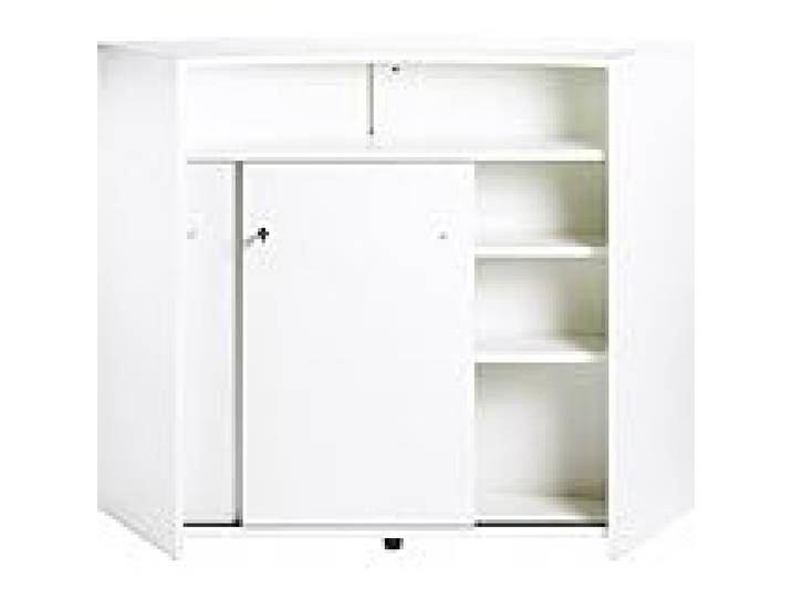 SIMMOB Comptoir Bar 2 Portes Blanc Serrure 4 Niches L 134,5 H 104,8 P 55,3 cm - Drapeau Suisse 650