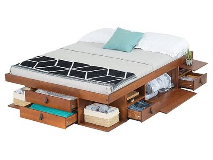Bett mit Stauraum Bali 140x190 Massivholz Karamell + Lattenrost Praktisch, robust & stilvoll - ideal für kleine Schlafzimmer
