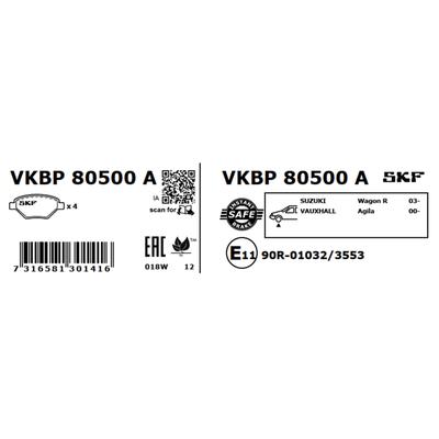SKF Bremsbelagsatz, Scheibenbremse VKBP 80500 A für Suzuki Vaughall