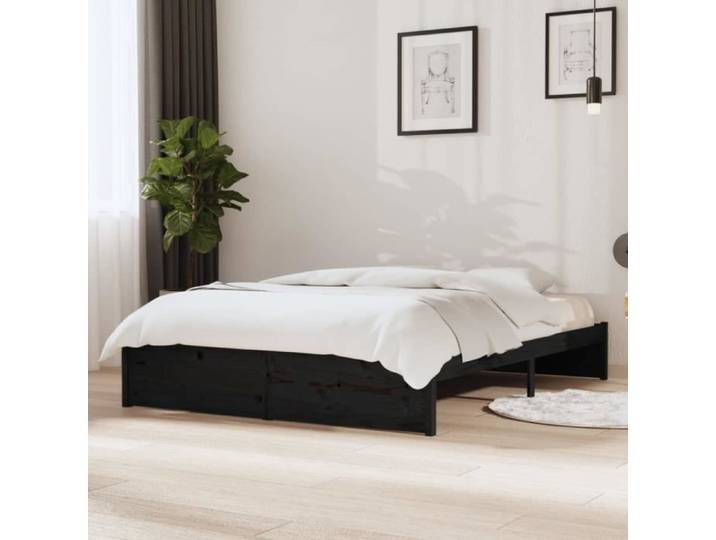 UMR - Lit bois Noir Cadre de lit Noir Bois massif 140x190 cm -[1267]