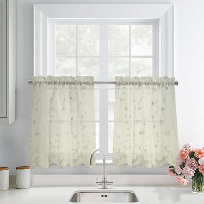 Habitat Grandeur Embroidered Sheer Curtain Valance and Tiers with Scallop Detail