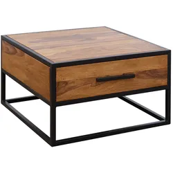 Industrie-Stil Couchtisch, Metall und Holz, Schublade, 50 kg Belastbarkeit. 65x65x38 cm | Kadima Design