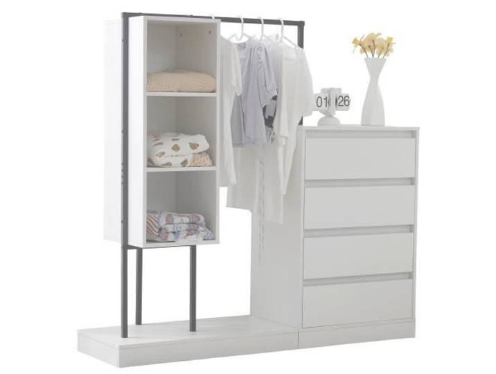 Commode - EKESOR - Moderne - 4 tiroirs - Blanc - L 140 x P 40 x H 135 cm