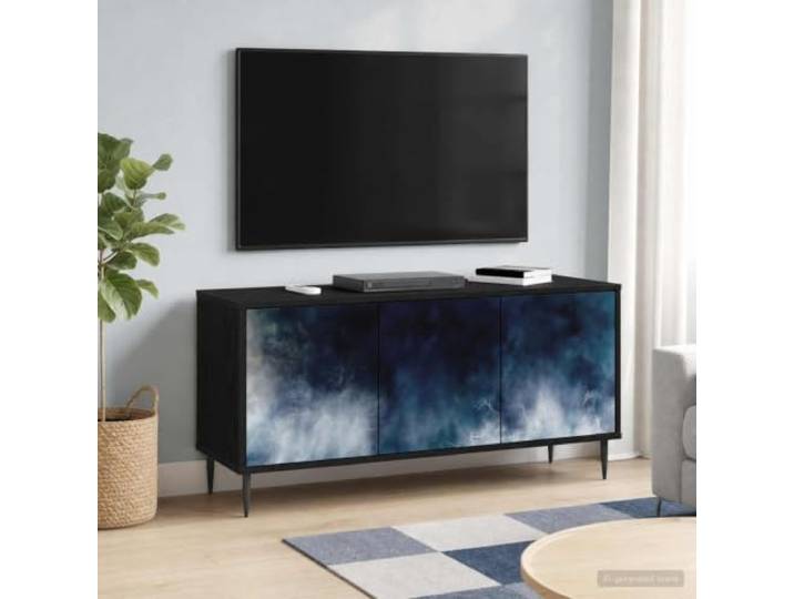 VIHHQGC TV-Schrank RAALTE 102x33x51 cm Schwarz Eichen-Optik Holzwerkstoff Rechteckig, erhöhte Füsse, geräumige Fächer, dekoratives Muster, pflegeleichte Oberfläche