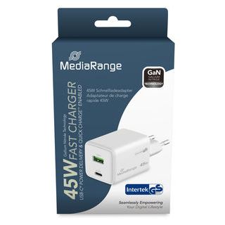 MediaRange Ladegerät 43W 2-Port 1x USB-A/1x USB-C GaN, weiß