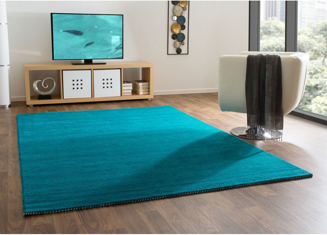 17 Stories Elno Wool Hand Woven Area Rug Turquoise Rectangle 130cm x 190cm