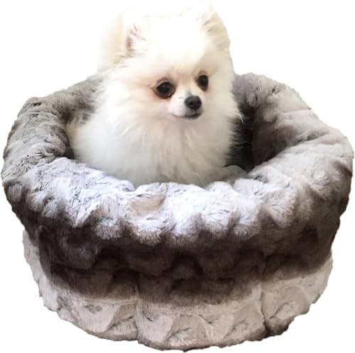 Rosewood Ronde Pluche Hondenmand en Kattenmand - Grijs & Crème - Diameter: 40 cm