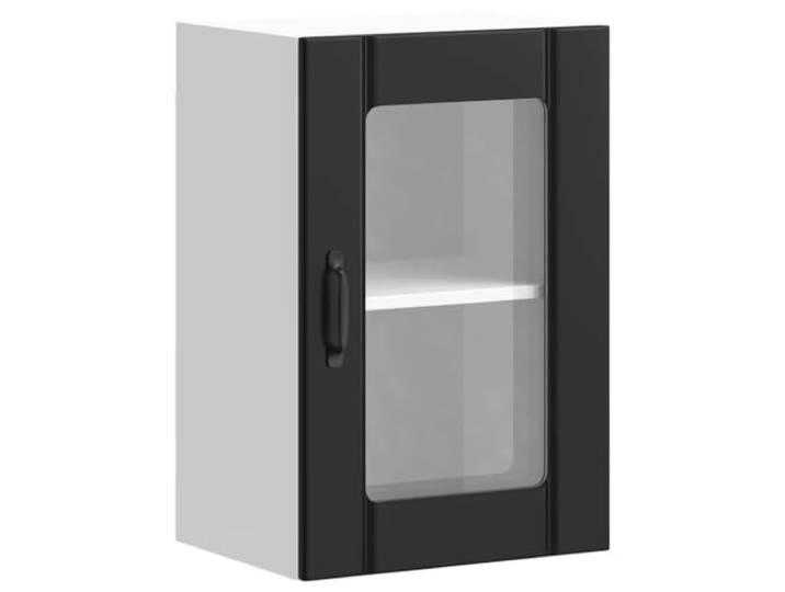 fsahslih Küchen-Hängeschrank mit Glastür Lucca Schwarz 40x31x60 cm Stilvoller Hängeschrank aus Holzwerkstoff für Küche, Esszimmer und Speisekammer mit zwei Fächern und pflegeleichter Glastür.