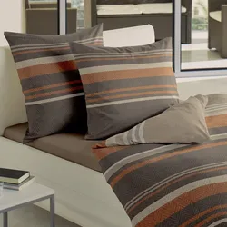 Traumschlaf Biber Bettwäsche Zürich braun 200x200 cm + 2x 80x80 cm - braun;orange;beige